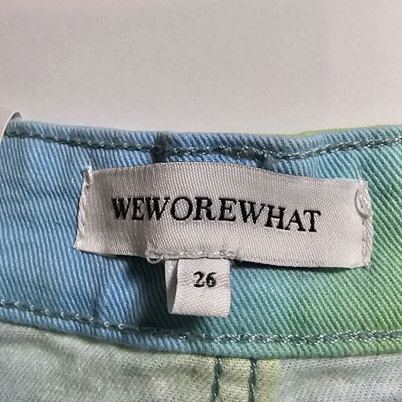 Revolve Weworewhat Womans 26 Flare Bell Shorts Stretch Twill denim Tie Dye NEW - Picture 6 of 8